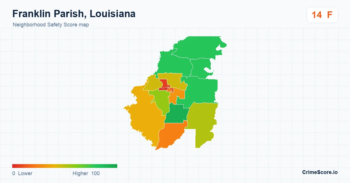 Franklin Parish, Louisiana neighborhood Safety Score map by Census block group