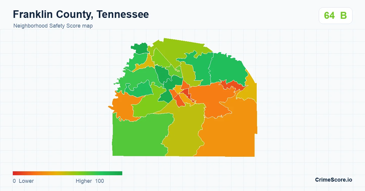 Franklin County, Tennessee neighborhood Safety Score map by Census block group