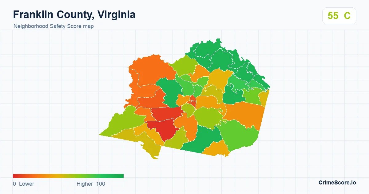 Franklin County, Virginia neighborhood Safety Score map by Census block group