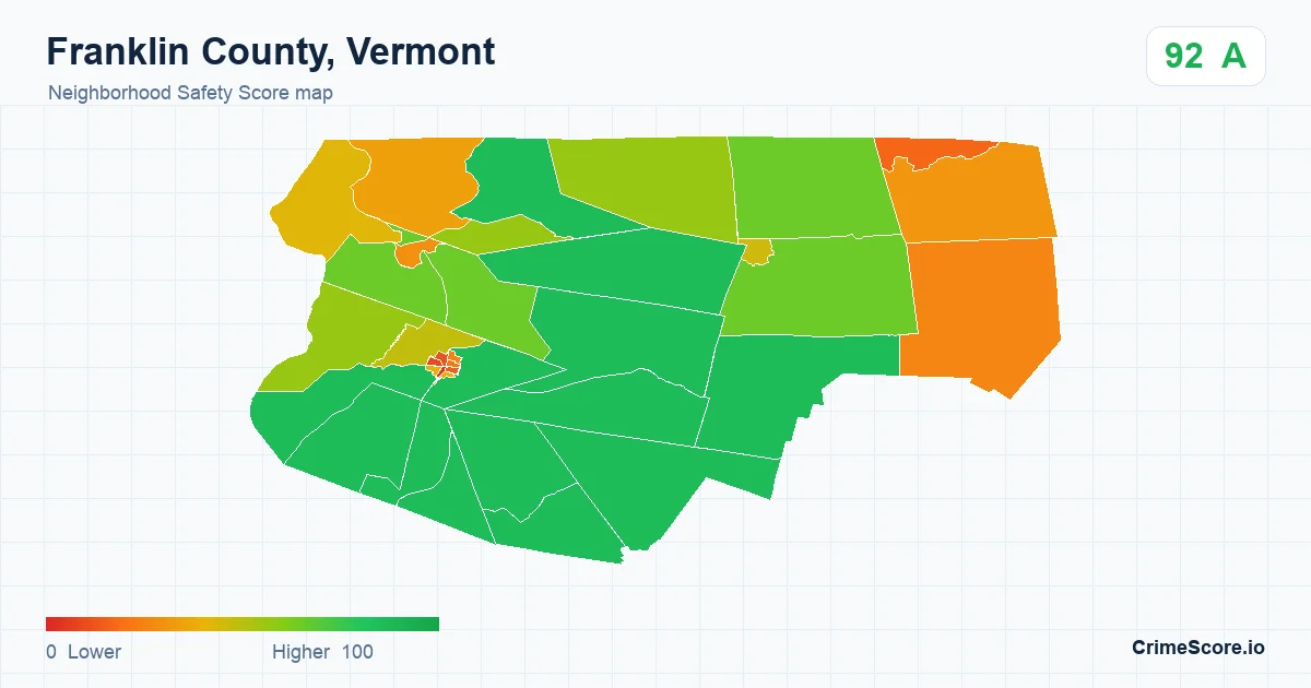 Franklin County, Vermont neighborhood Safety Score map by Census block group