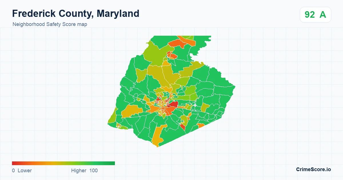 Frederick County, Maryland neighborhood Safety Score map by Census block group
