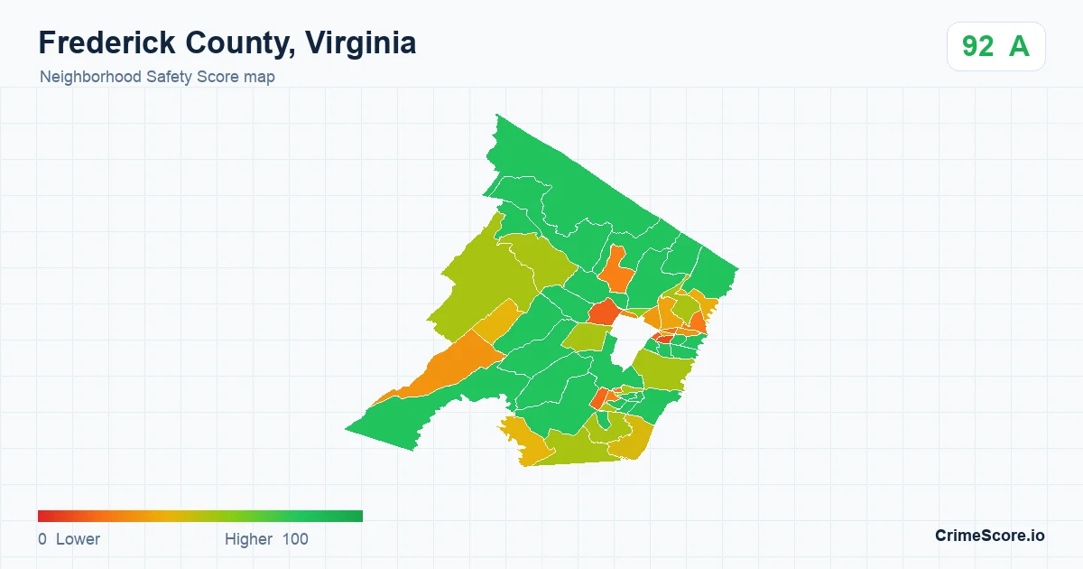 Frederick County, Virginia neighborhood Safety Score map by Census block group