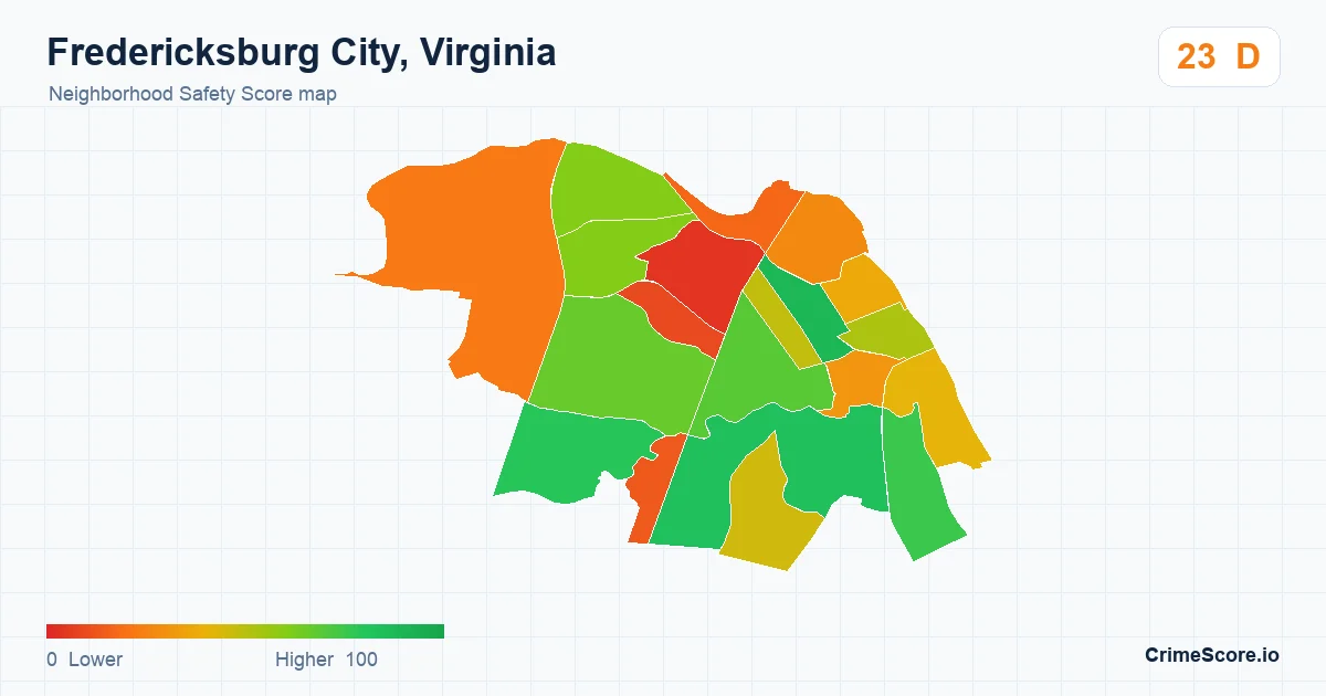 Fredericksburg City, Virginia neighborhood Safety Score map by Census block group