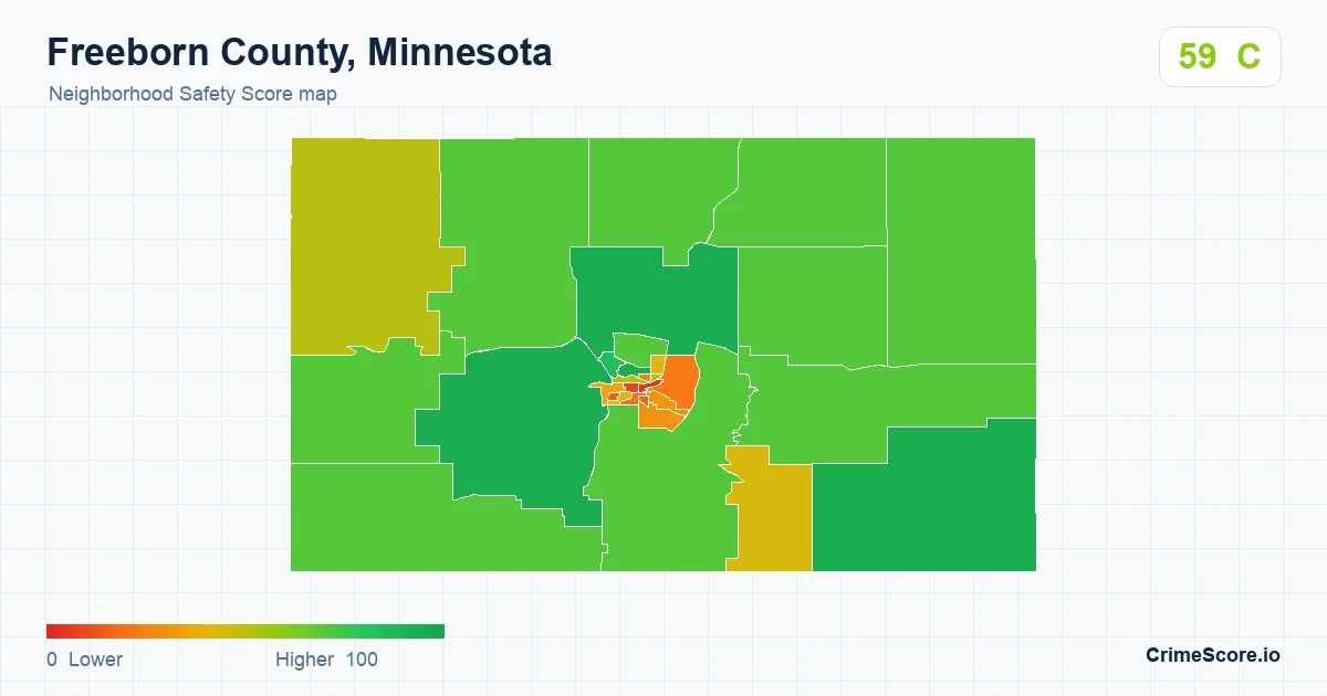 Freeborn County, Minnesota neighborhood Safety Score map by Census block group