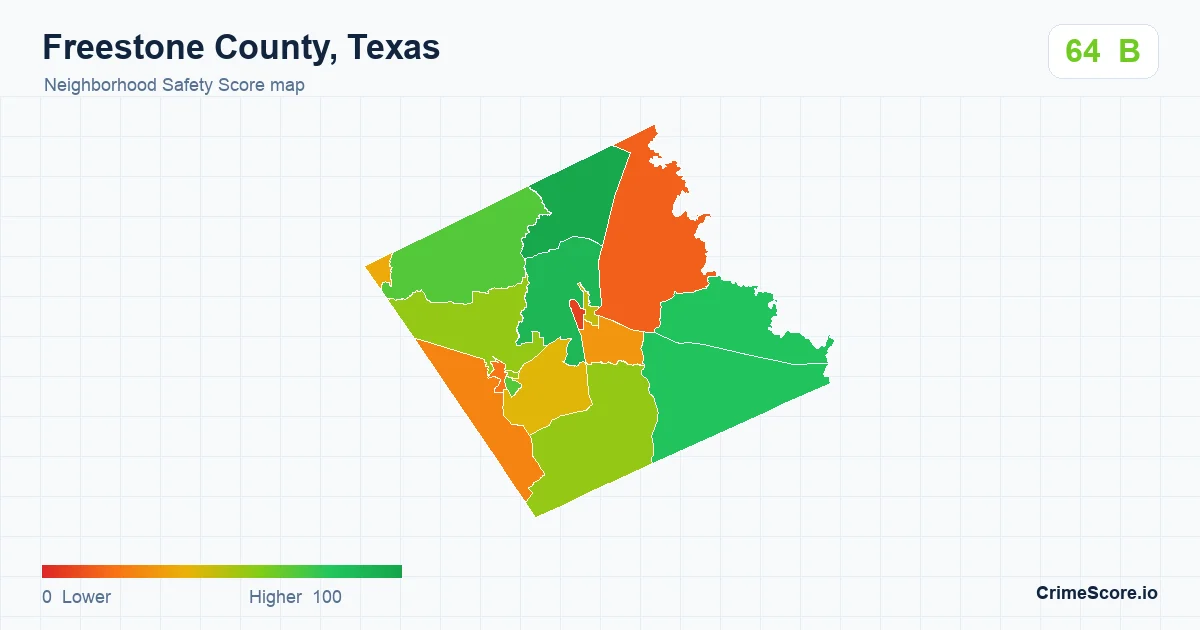 Freestone County, Texas neighborhood Safety Score map by Census block group