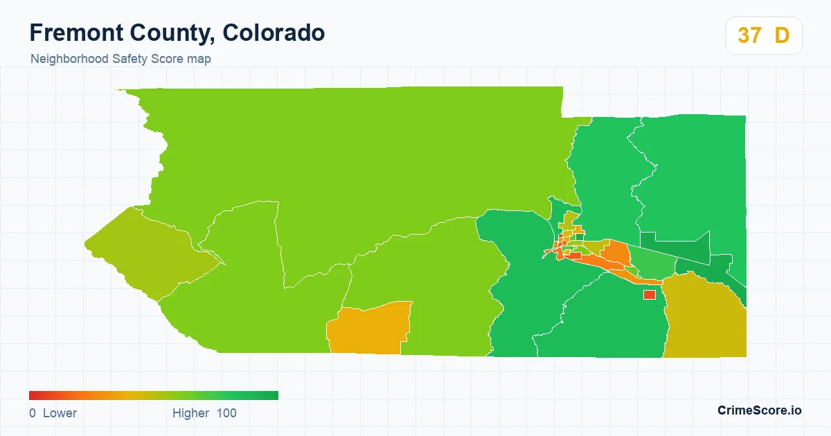 Fremont County, Colorado neighborhood Safety Score map by Census block group