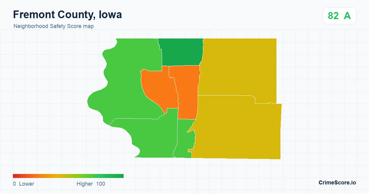 Fremont County, Iowa neighborhood Safety Score map by Census block group