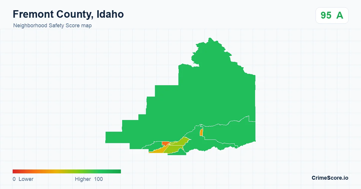 Fremont County, Idaho neighborhood Safety Score map by Census block group