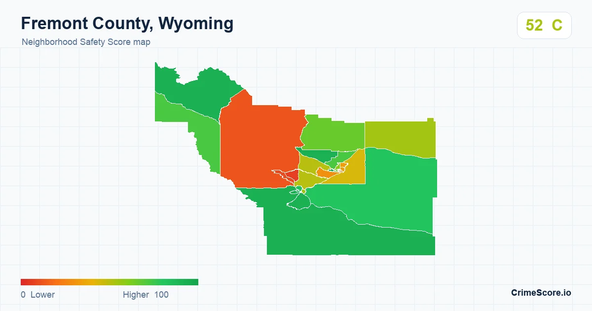 Fremont County, Wyoming neighborhood Safety Score map by Census block group
