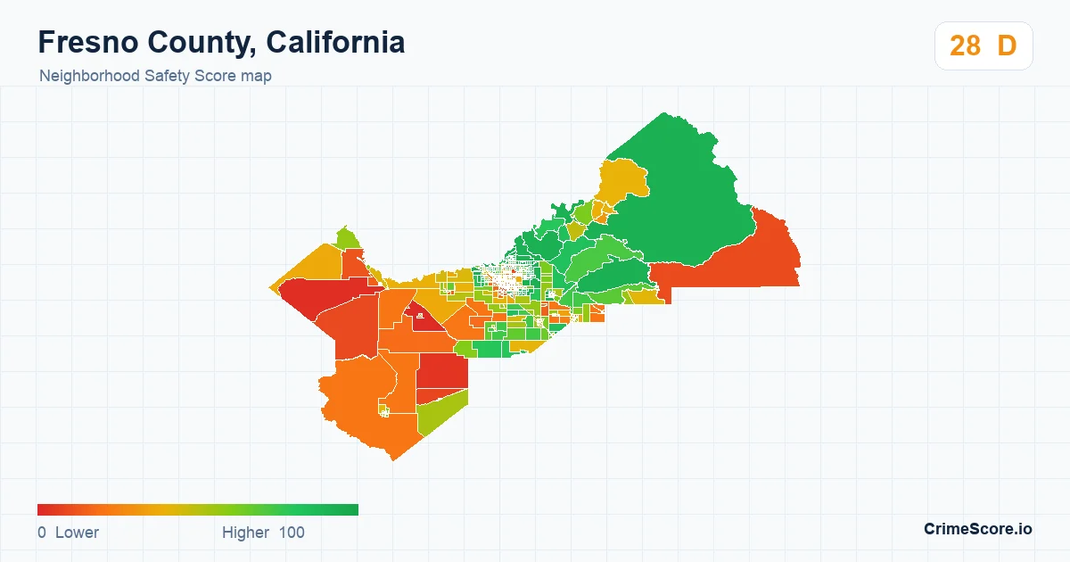 Fresno County, California neighborhood Safety Score map by Census block group