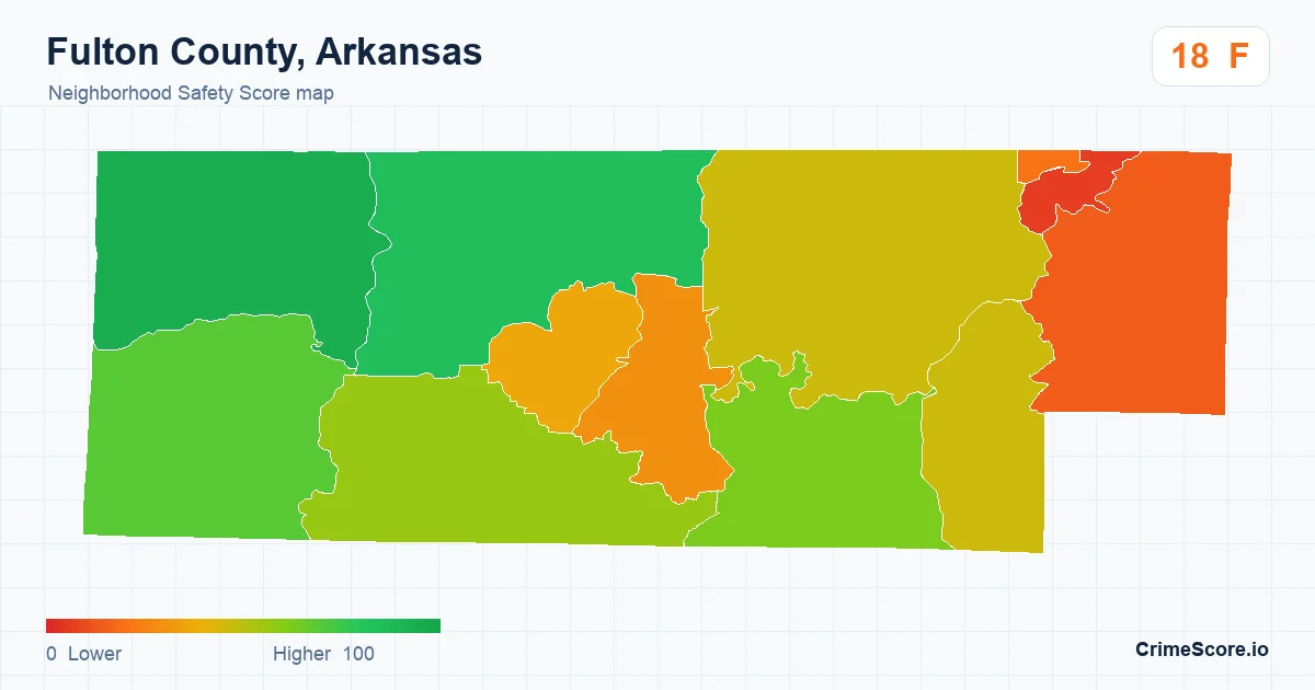 Fulton County, Arkansas neighborhood Safety Score map by Census block group