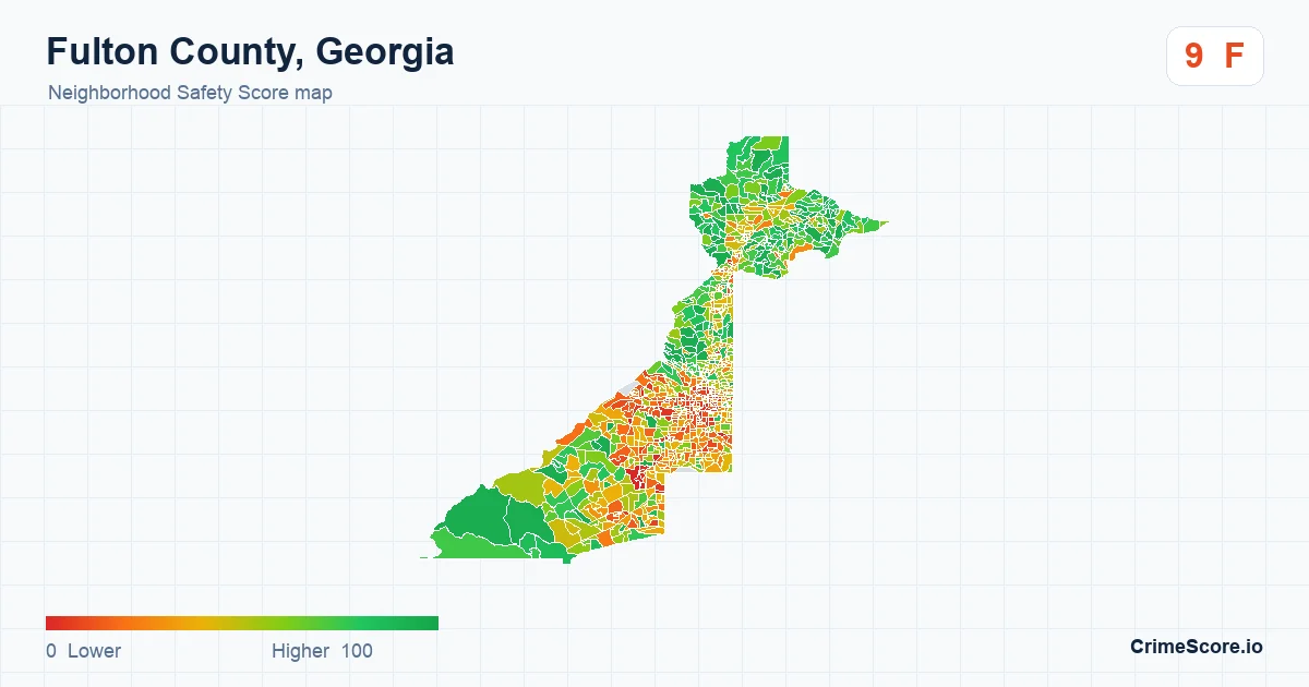 Fulton County, Georgia neighborhood Safety Score map by Census block group