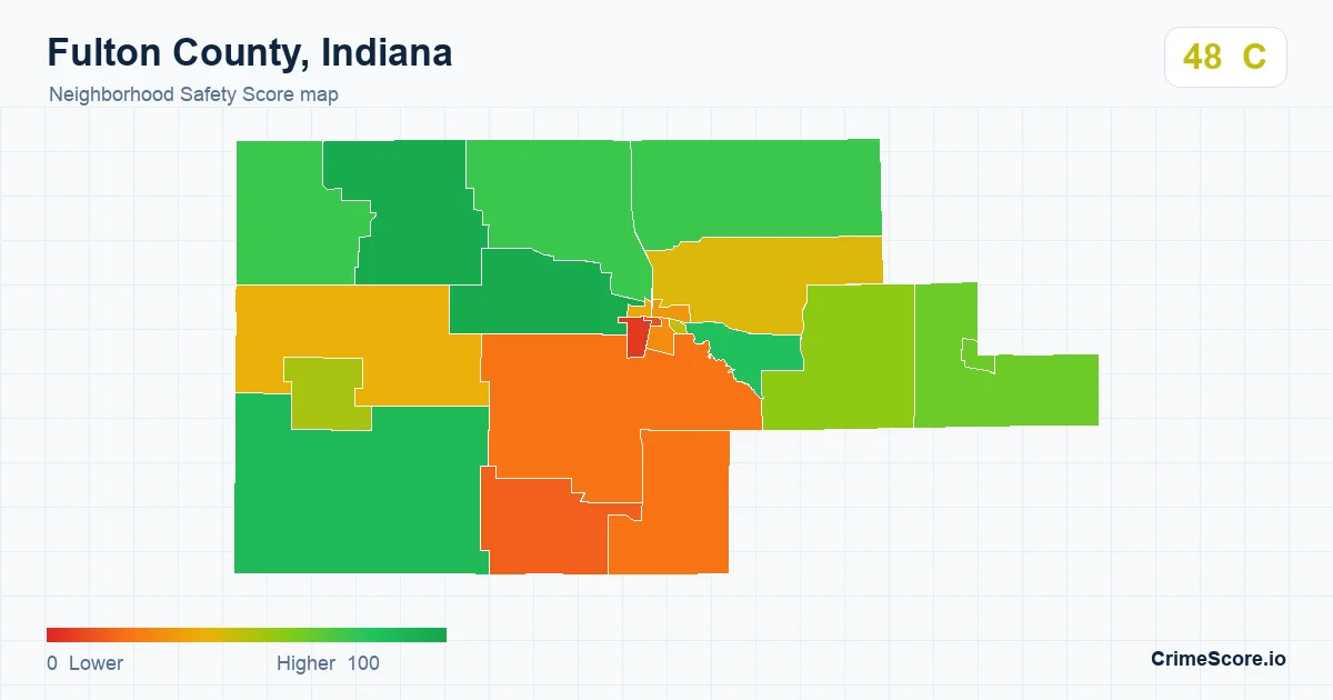 Fulton County, Indiana neighborhood Safety Score map by Census block group