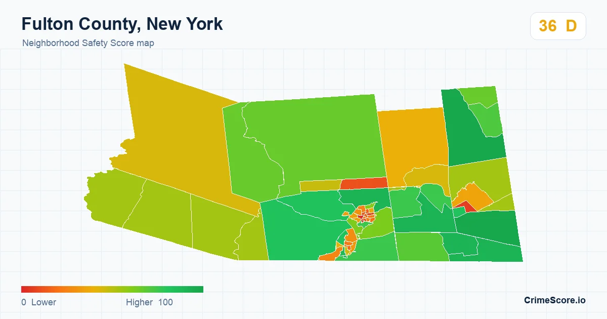 Fulton County, New York neighborhood Safety Score map by Census block group