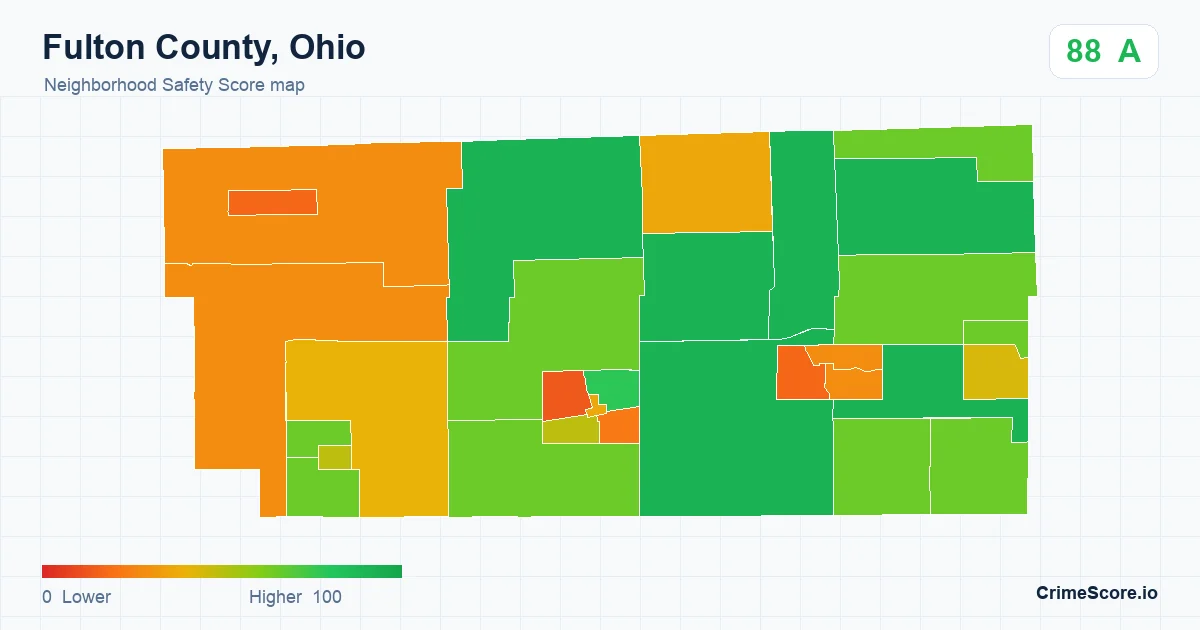 Fulton County, Ohio neighborhood Safety Score map by Census block group