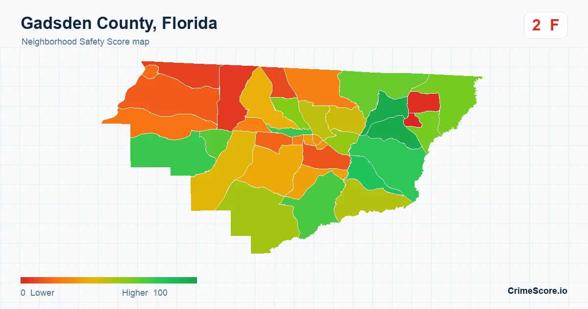 Gadsden County, Florida neighborhood Safety Score map by Census block group