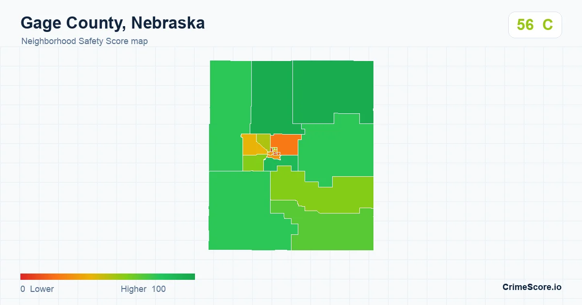 Gage County, Nebraska neighborhood Safety Score map by Census block group