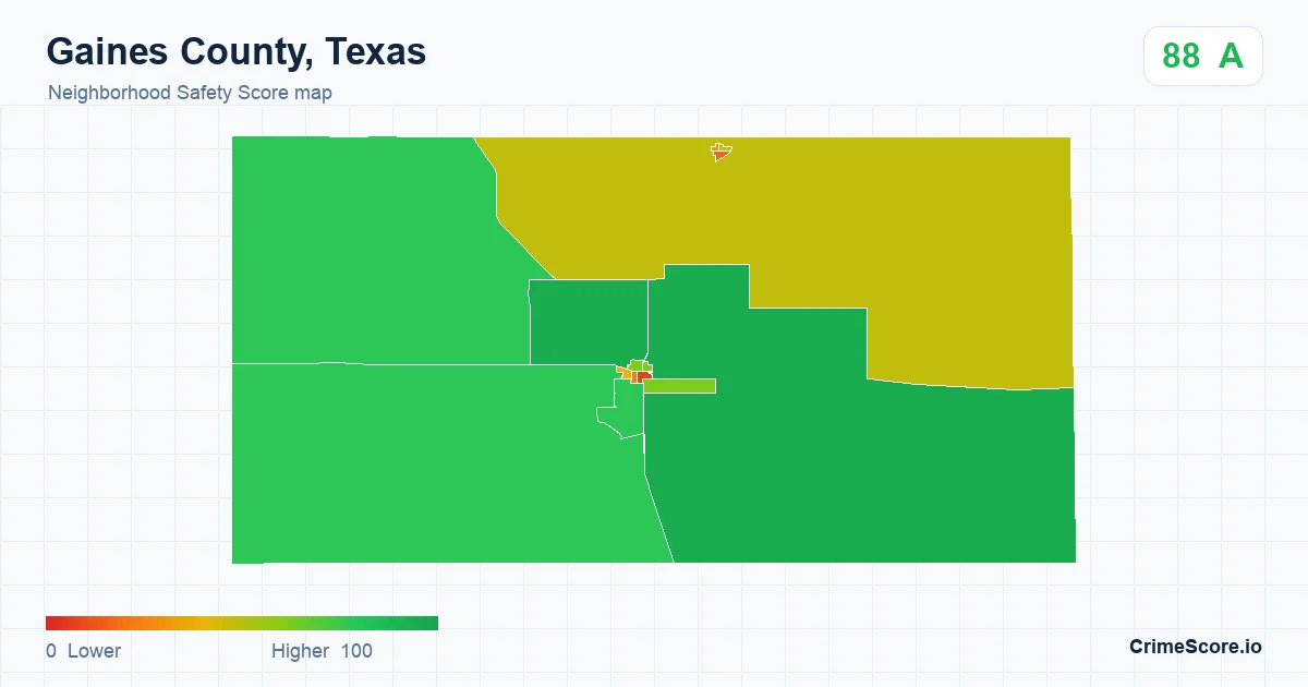 Gaines County, Texas neighborhood Safety Score map by Census block group