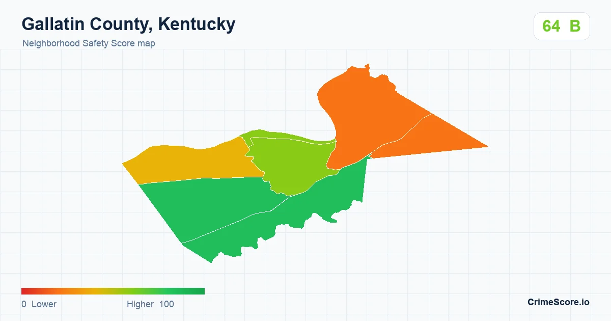 Gallatin County, Kentucky neighborhood Safety Score map by Census block group