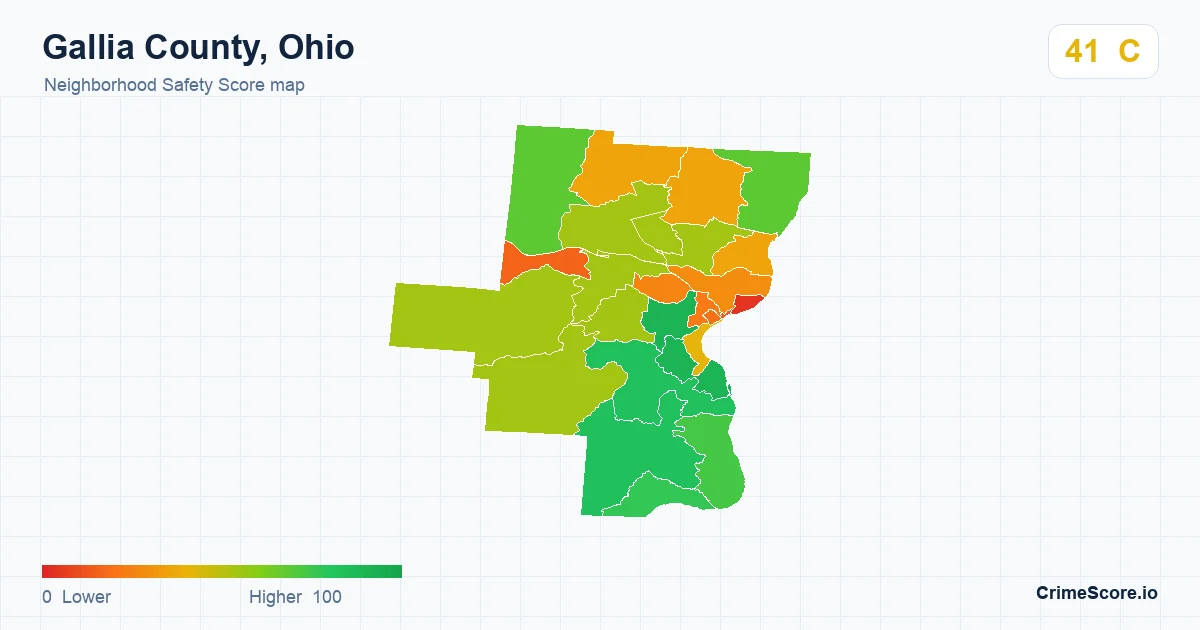 Gallia County, Ohio neighborhood Safety Score map by Census block group