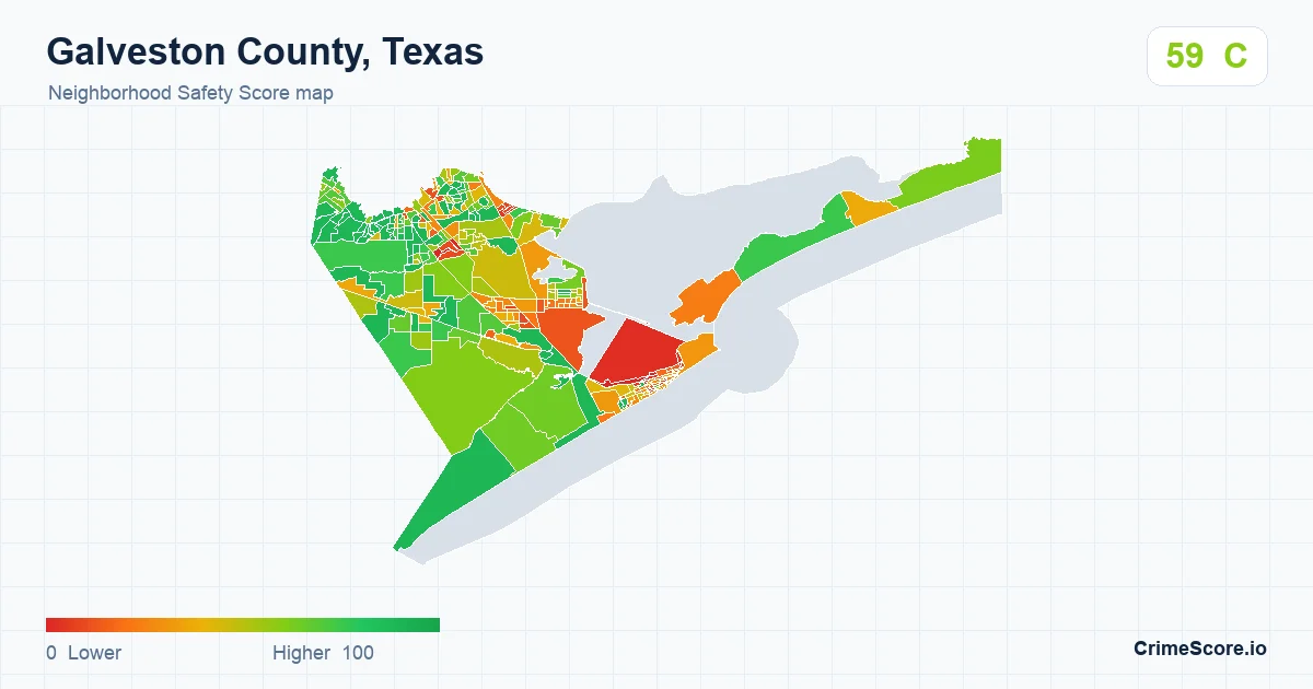 Galveston County, Texas neighborhood Safety Score map by Census block group