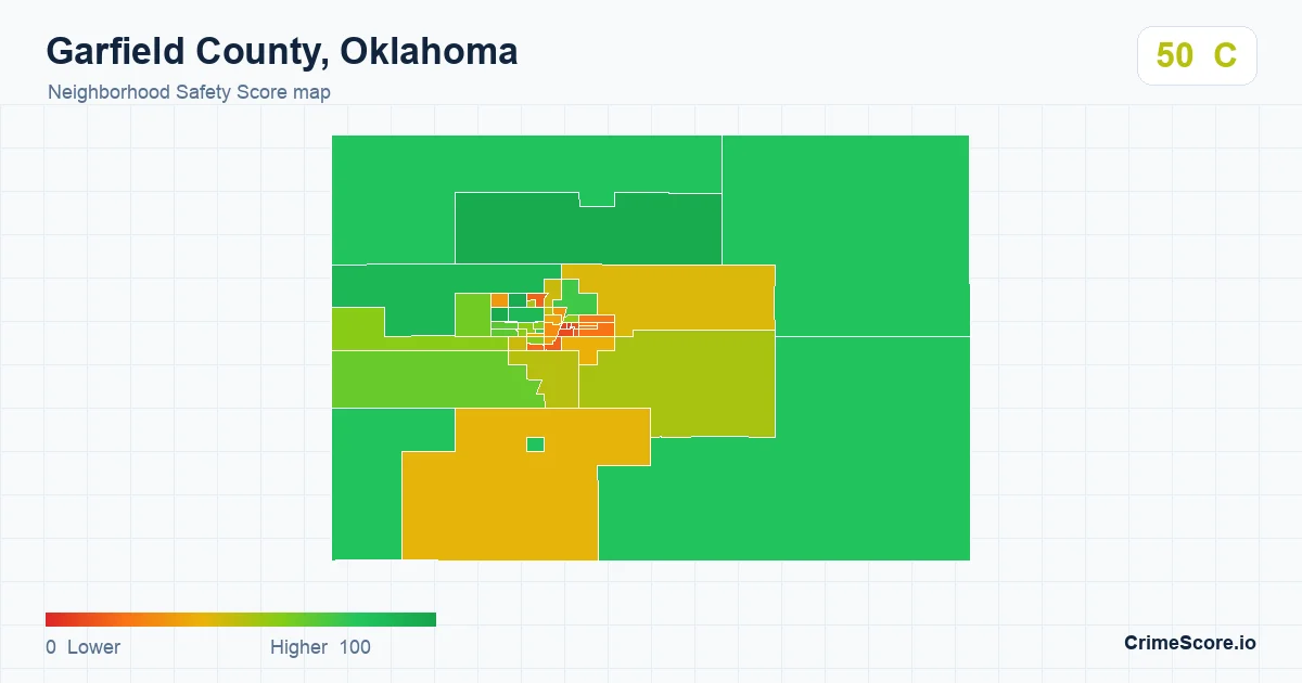 Garfield County, Oklahoma neighborhood Safety Score map by Census block group