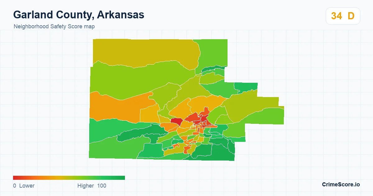 Garland County, Arkansas neighborhood Safety Score map by Census block group