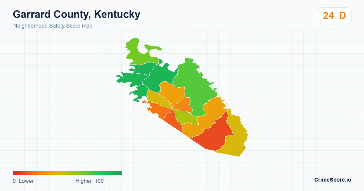 Garrard County, Kentucky neighborhood Safety Score map by Census block group