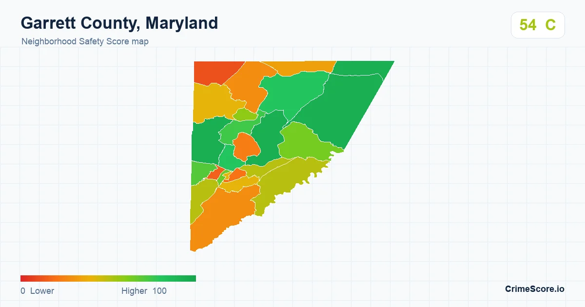 Garrett County, Maryland neighborhood Safety Score map by Census block group
