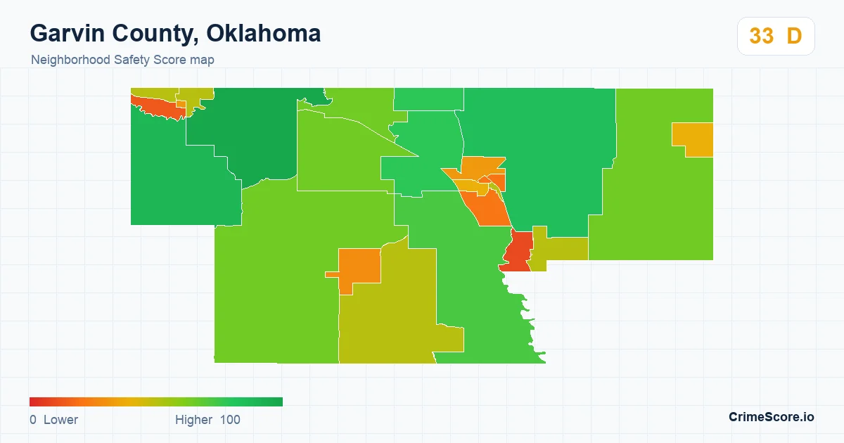 Garvin County, Oklahoma neighborhood Safety Score map by Census block group