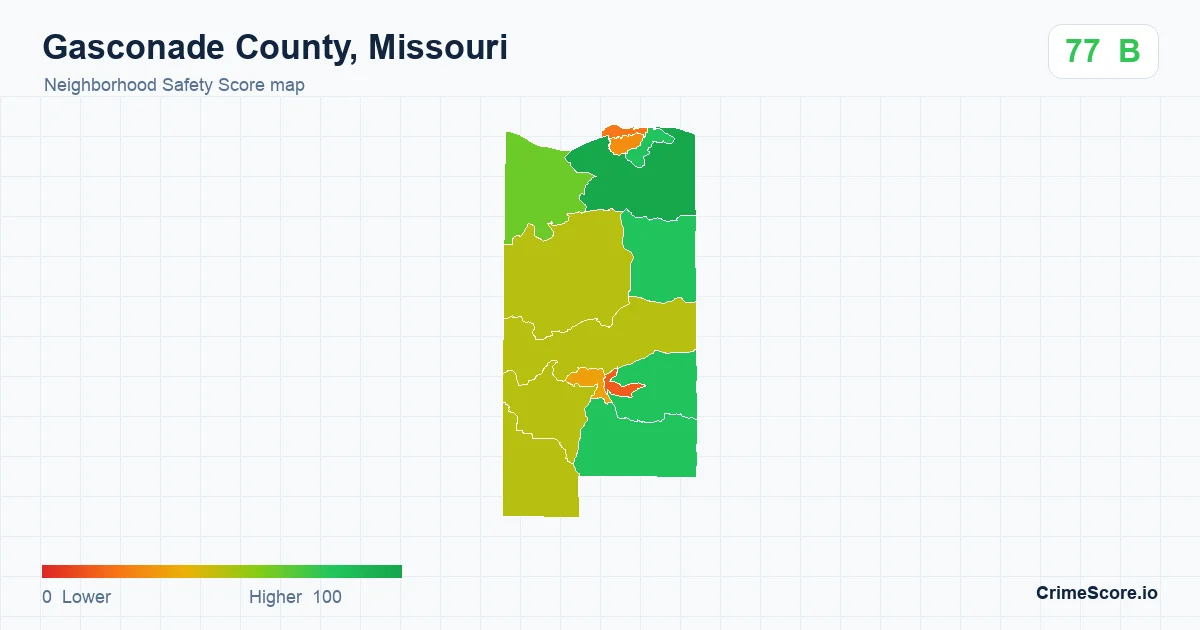 Gasconade County, Missouri neighborhood Safety Score map by Census block group