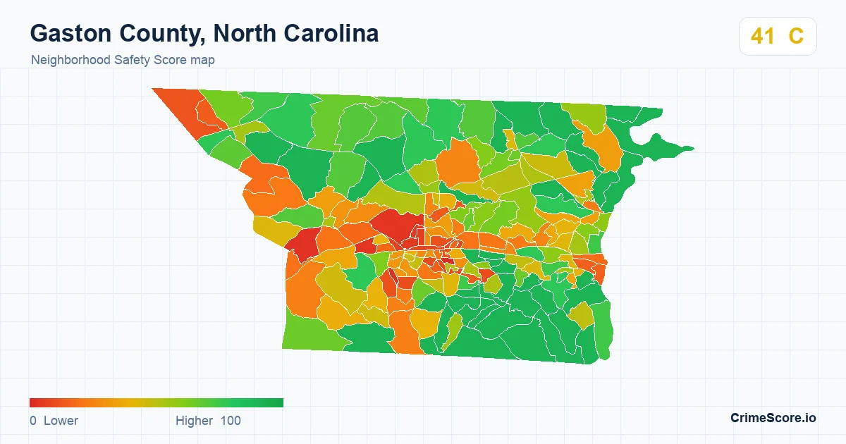 Gaston County, North Carolina neighborhood Safety Score map by Census block group