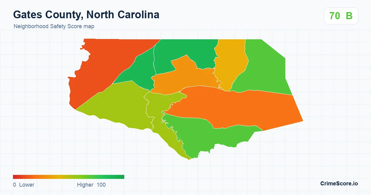 Gates County, North Carolina neighborhood Safety Score map by Census block group