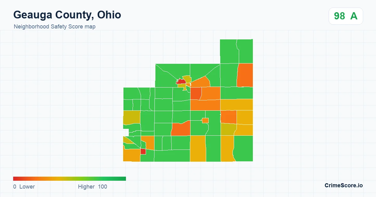 Geauga County, Ohio neighborhood Safety Score map by Census block group