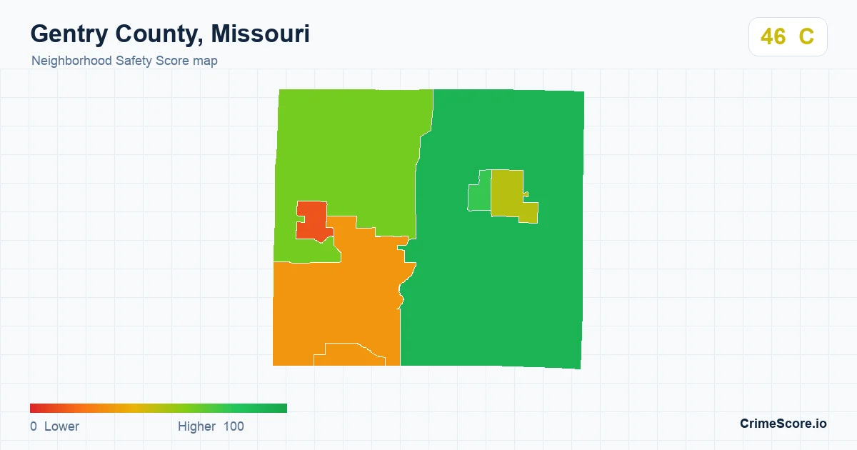 Gentry County, Missouri neighborhood Safety Score map by Census block group