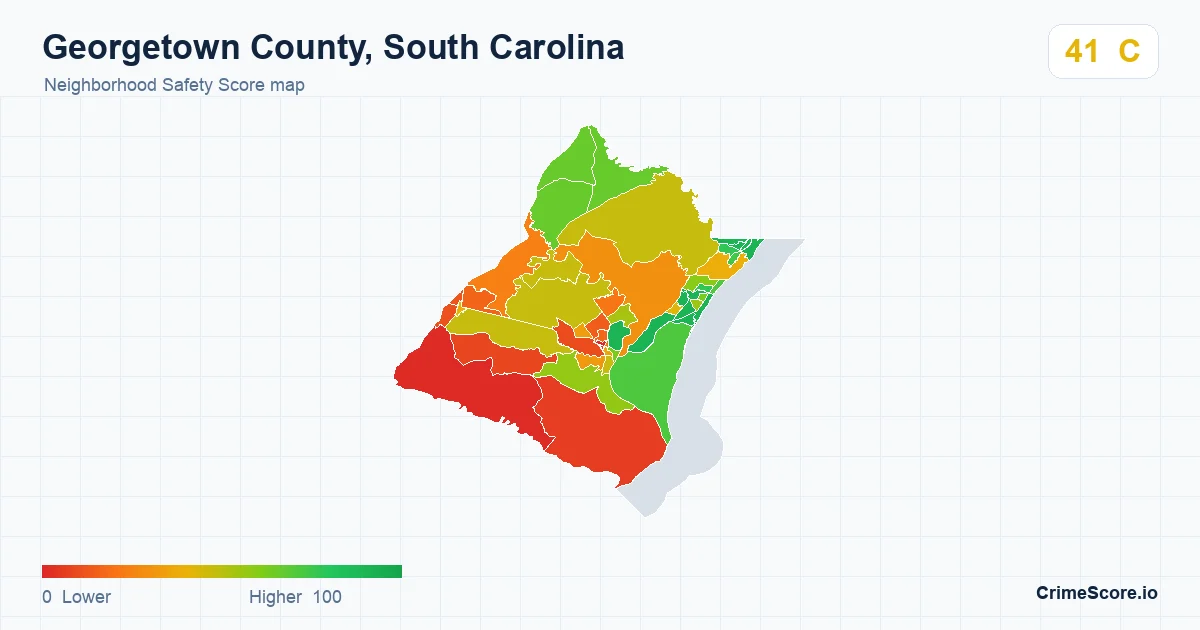 Georgetown County, South Carolina neighborhood Safety Score map by Census block group