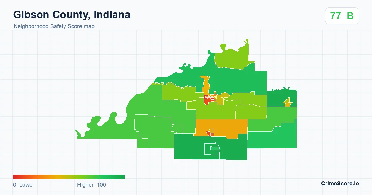 Gibson County, Indiana neighborhood Safety Score map by Census block group