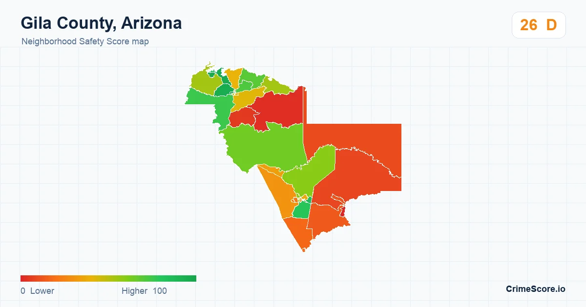 Gila County, Arizona neighborhood Safety Score map by Census block group