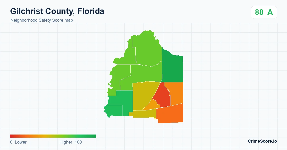 Gilchrist County, Florida neighborhood Safety Score map by Census block group