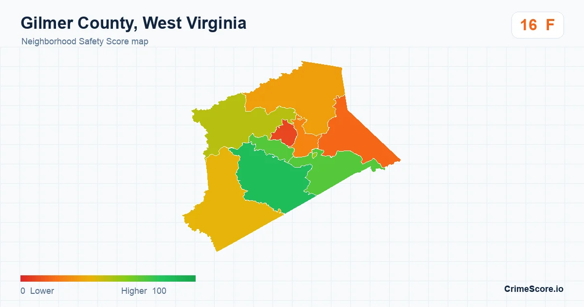 Gilmer County, West Virginia neighborhood Safety Score map by Census block group