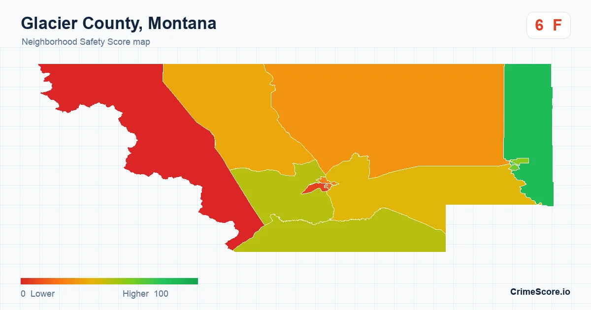 Glacier County, Montana neighborhood Safety Score map by Census block group