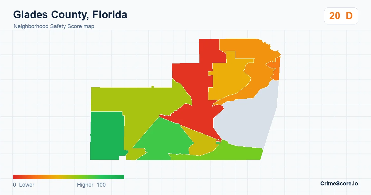 Glades County, Florida neighborhood Safety Score map by Census block group