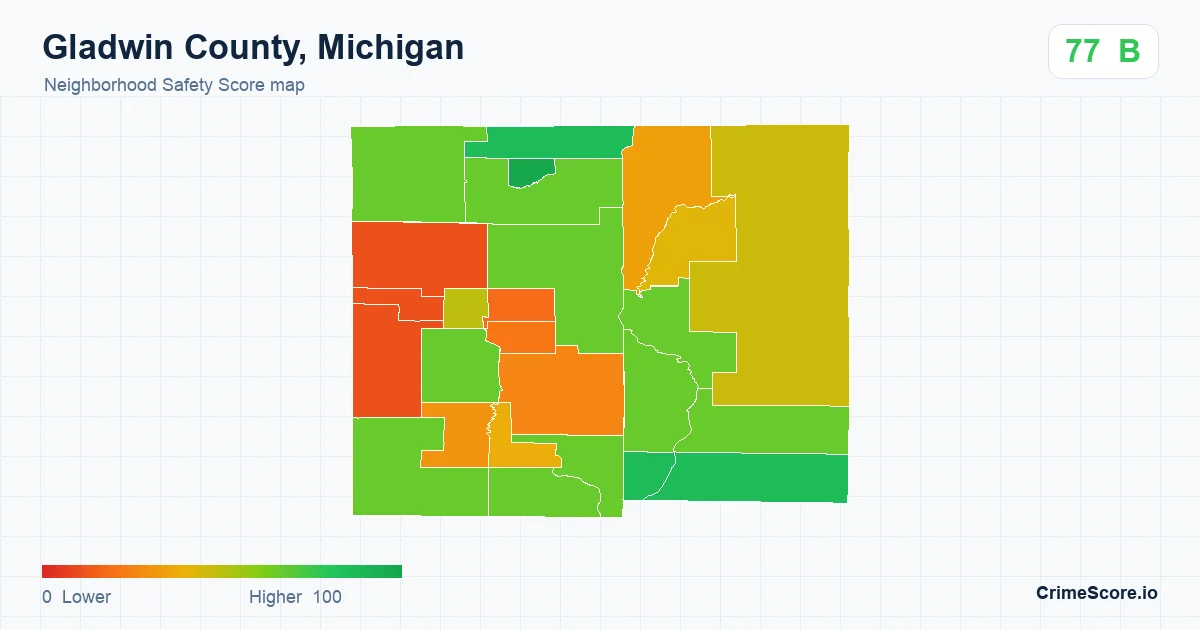 Gladwin County, Michigan neighborhood Safety Score map by Census block group