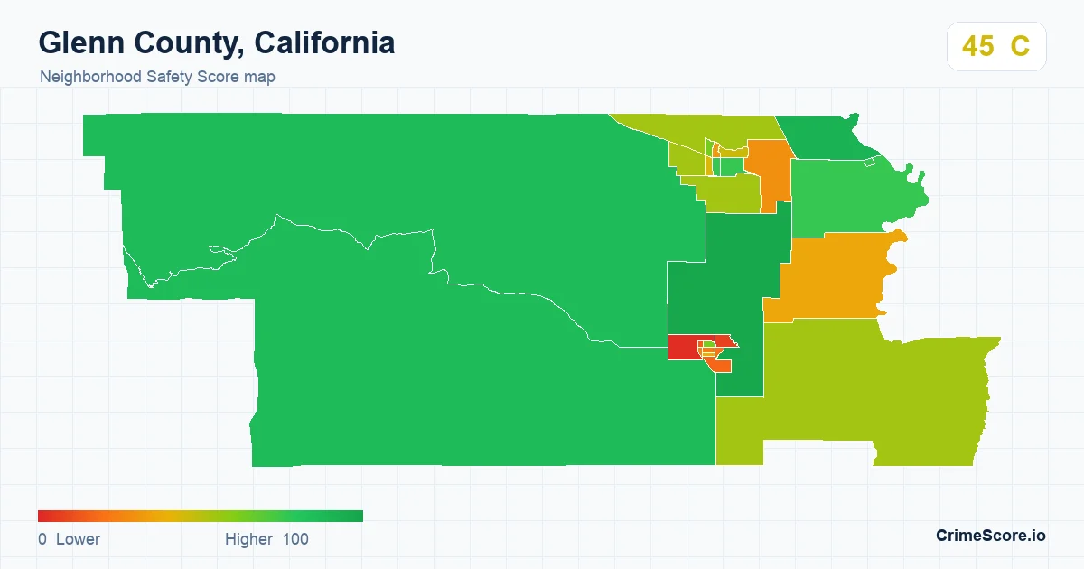 Glenn County, California neighborhood Safety Score map by Census block group