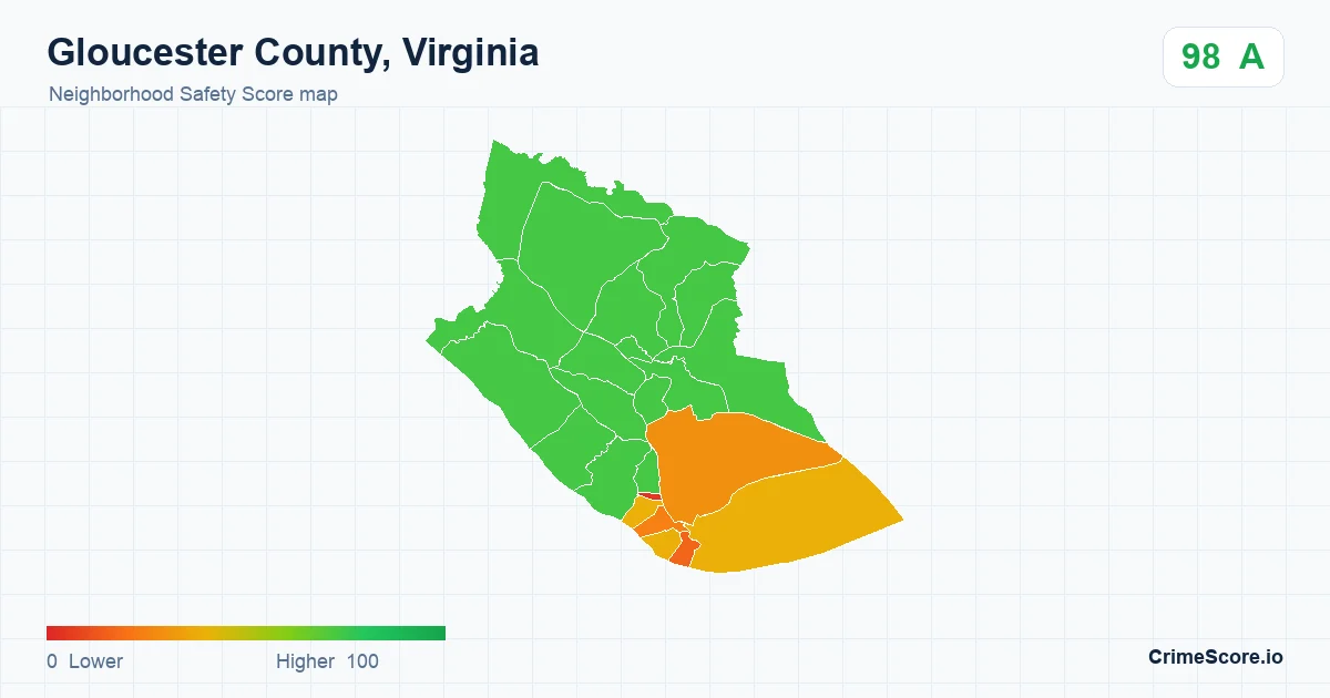 Gloucester County, Virginia neighborhood Safety Score map by Census block group