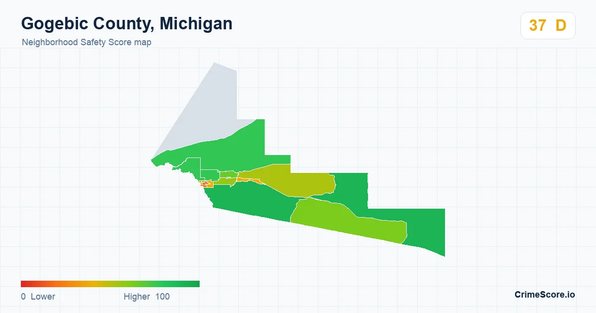 Gogebic County, Michigan neighborhood Safety Score map by Census block group