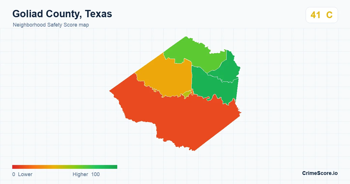 Goliad County, Texas neighborhood Safety Score map by Census block group
