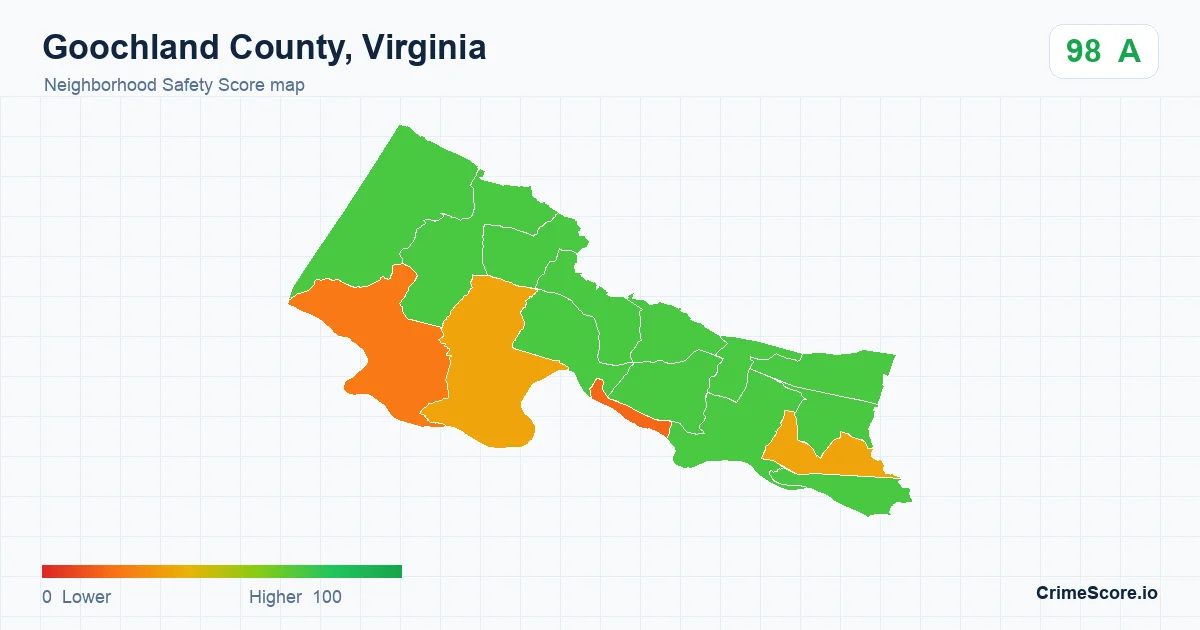 Goochland County, Virginia neighborhood Safety Score map by Census block group