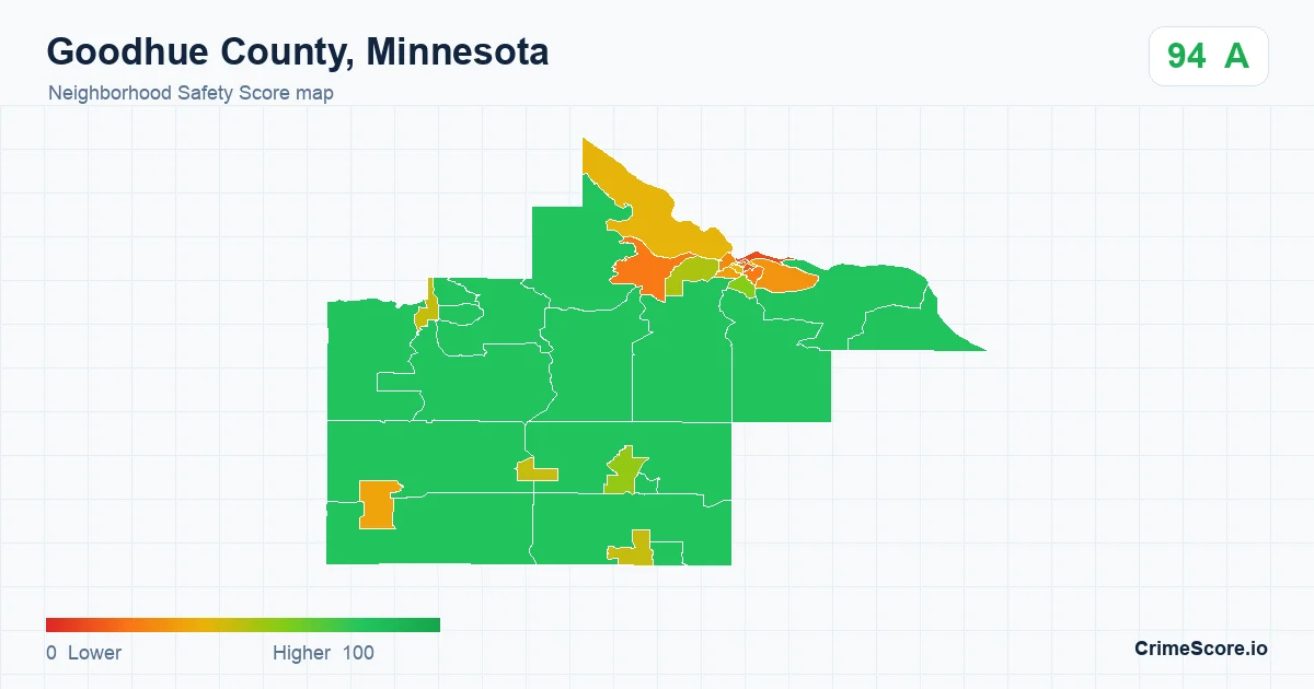 Goodhue County, Minnesota neighborhood Safety Score map by Census block group