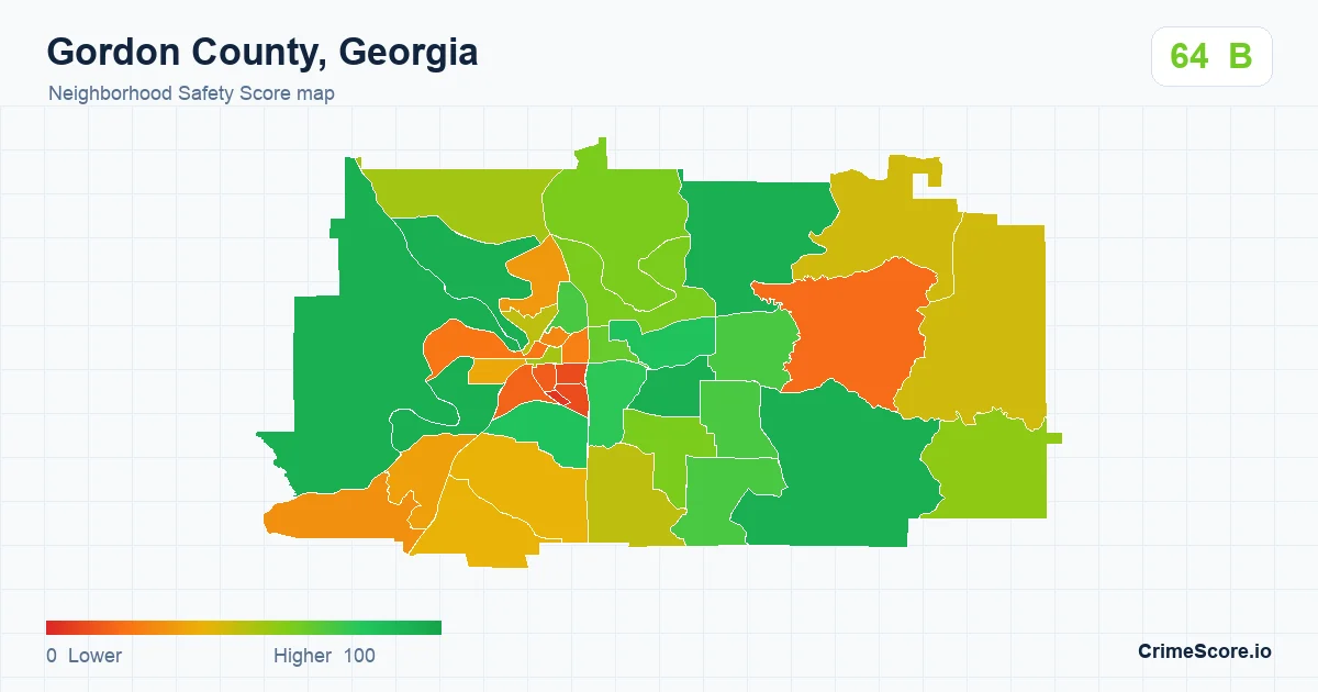 Gordon County, Georgia neighborhood Safety Score map by Census block group